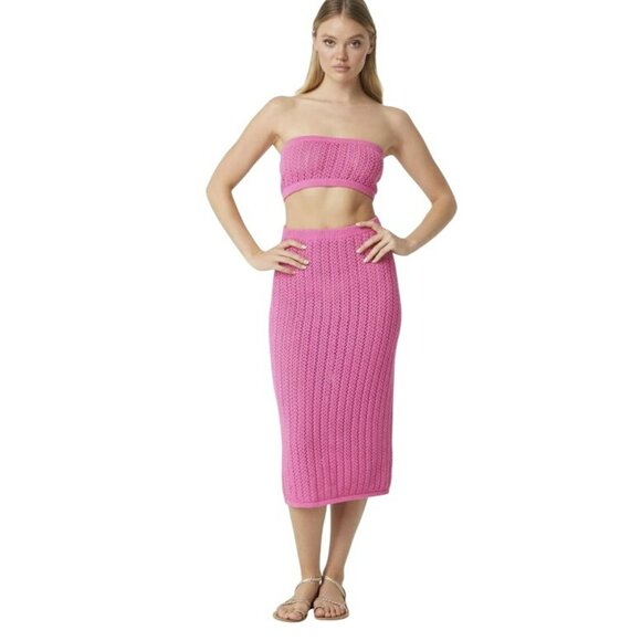 Misa Los Angeles Tops - Misa $385 Laya Skirt & Bandeau Tube Top Crochet Flamingo Pink Small NWT